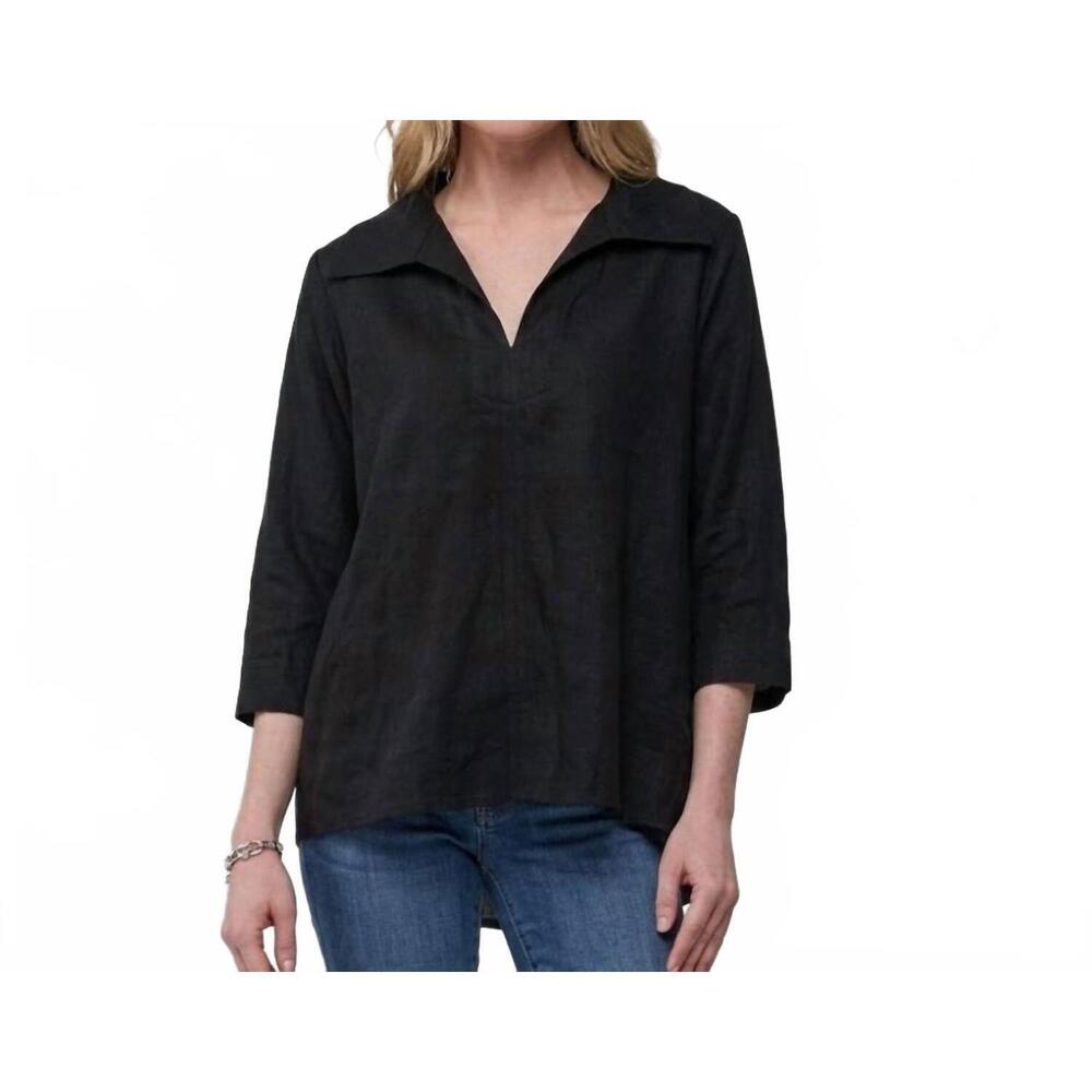 NEW TOOFAN high low collar top in black